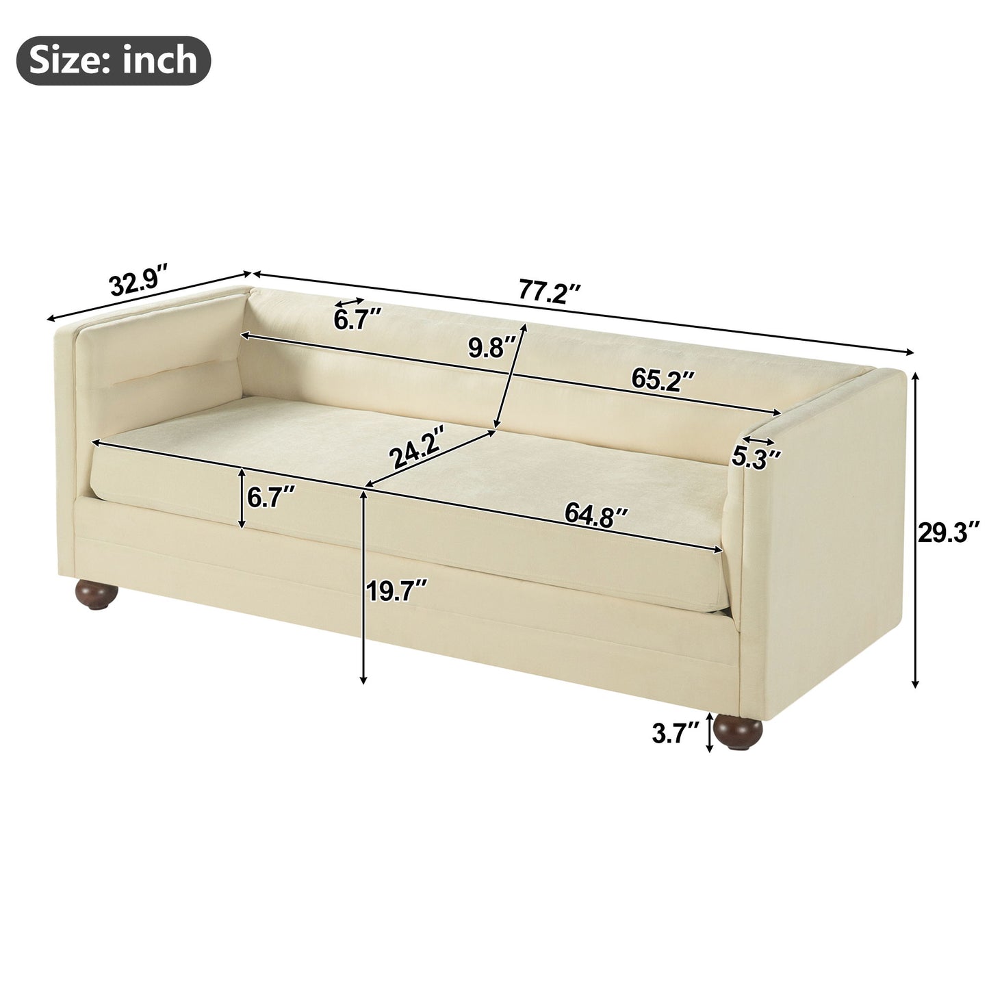 3 Seater Sofa Upholstery With Square Arms, Living Room Couch