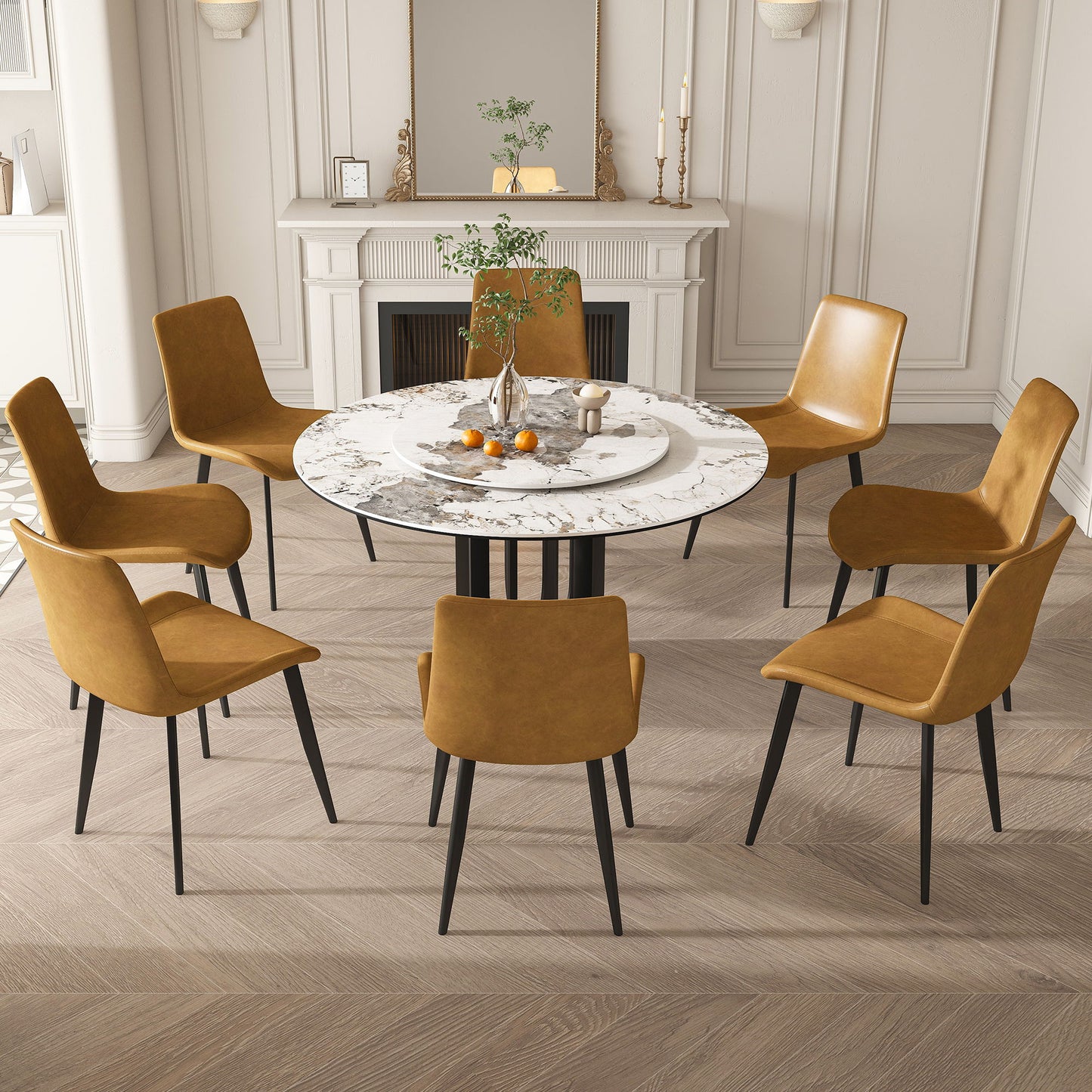 Round Dining Table With Lazy Susan For Kitchen, Dining Room - Black / White