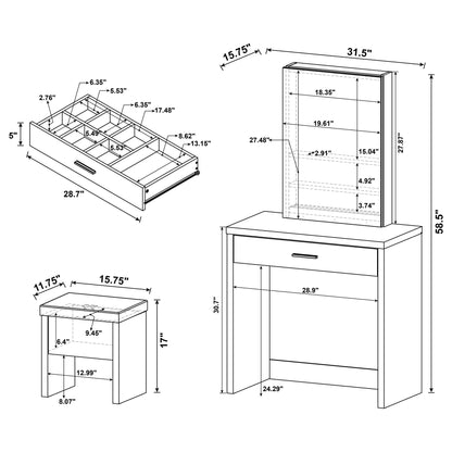 Walsh - Makeup Vanity Table With Mirror And Stool - White