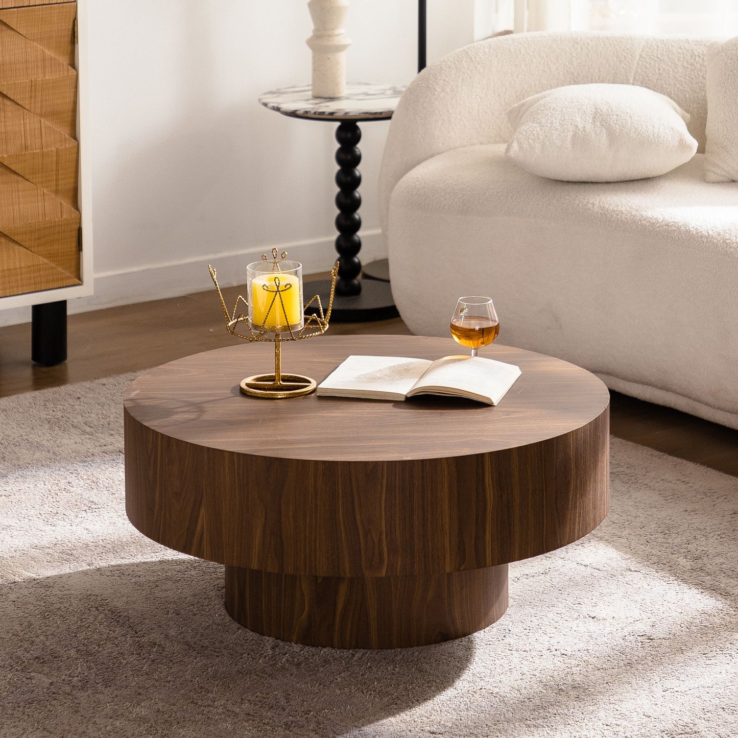 Round Coffee Table For Living Room - Walnut