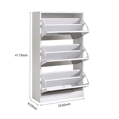 Narrow Shoe Storage Cabinet With Mirror, Wood Slim Shoe Rack 3 Tier Shoe Organizer For Home And Apartment - White