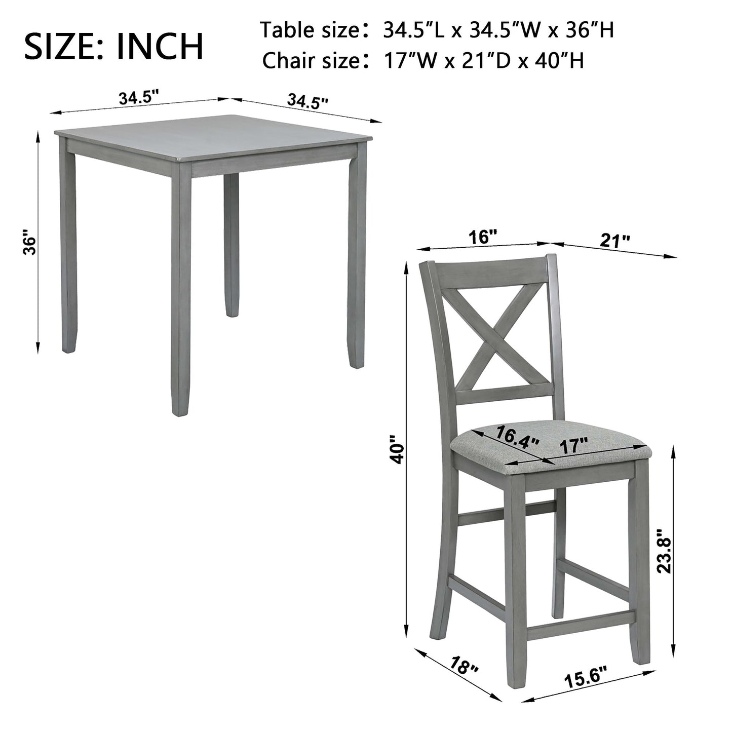 5 Piece Dining Table Set, Wooden Dining Square Table Set For 4