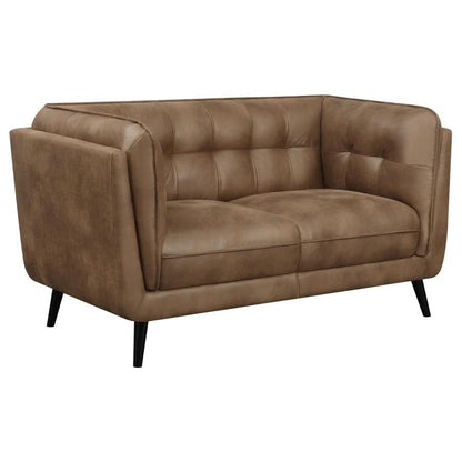 Thatcher - Upholstered Tuxedo Arm Tufted Loveseat - Brown