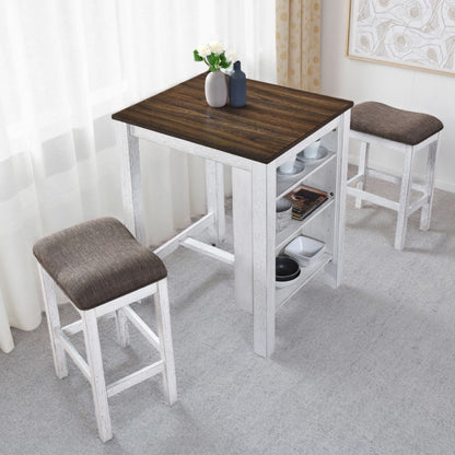 3 Pieces Counter Set Storage Space For Small Space Modern Farmhouse Design Retro Design Easy To Assembly - Antique Dark Oak / Antique White