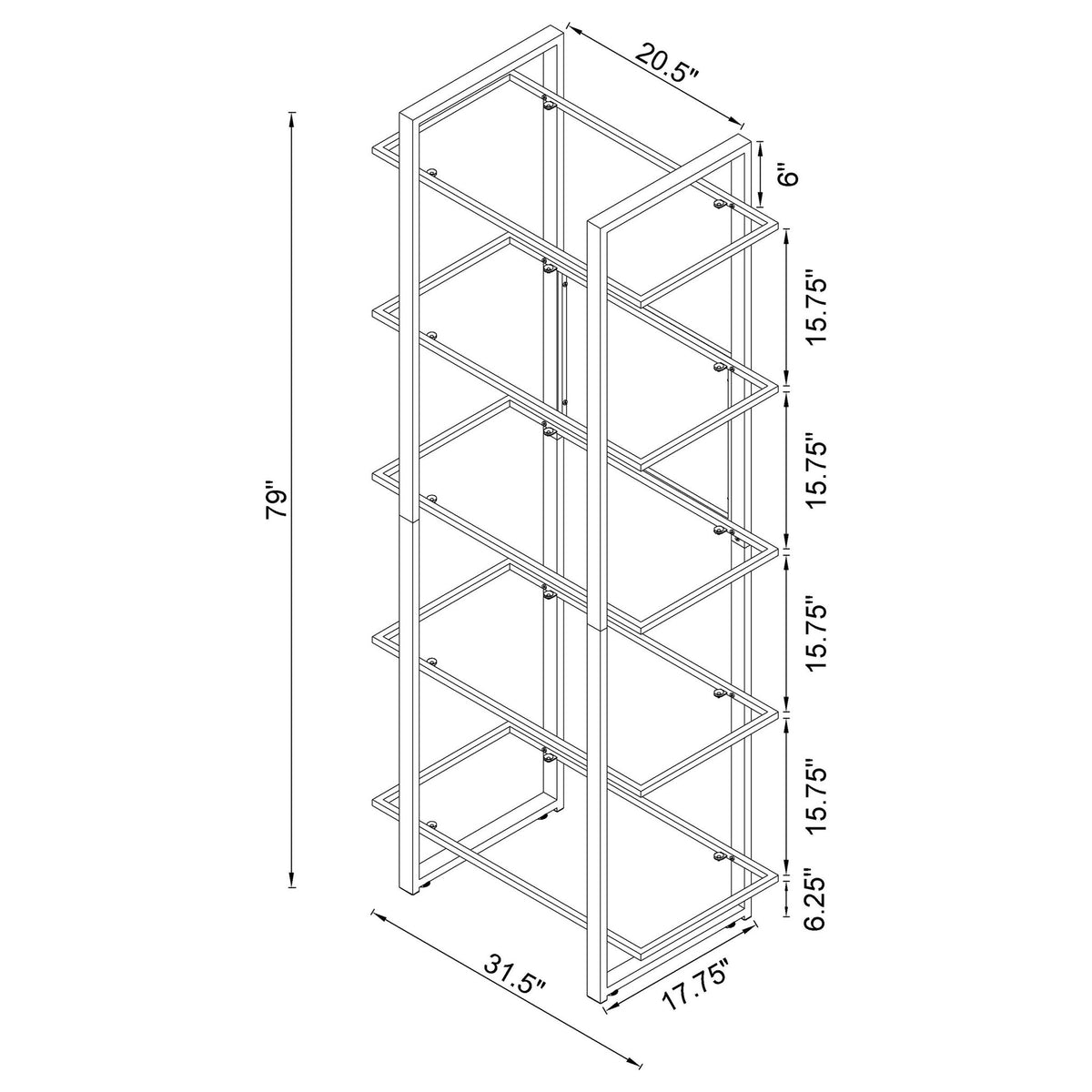 Colfax - 5 Shelf Bookshelf - Clear
