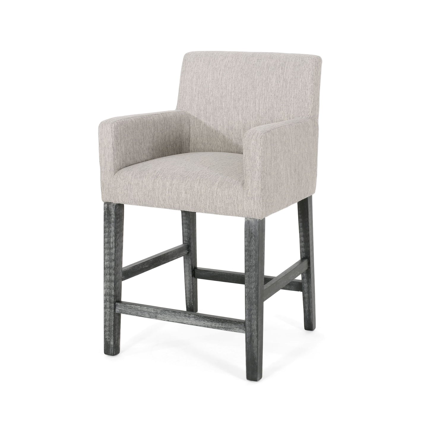 Charmed Upholstered Counter Stool With H Frame Base And Round Arms