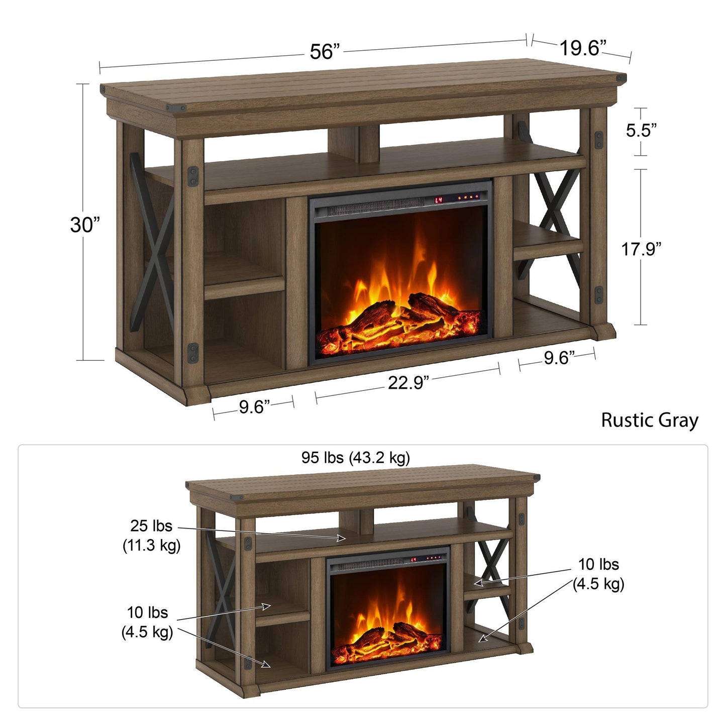 Wildwood - Fireplace TV Stand - Gray