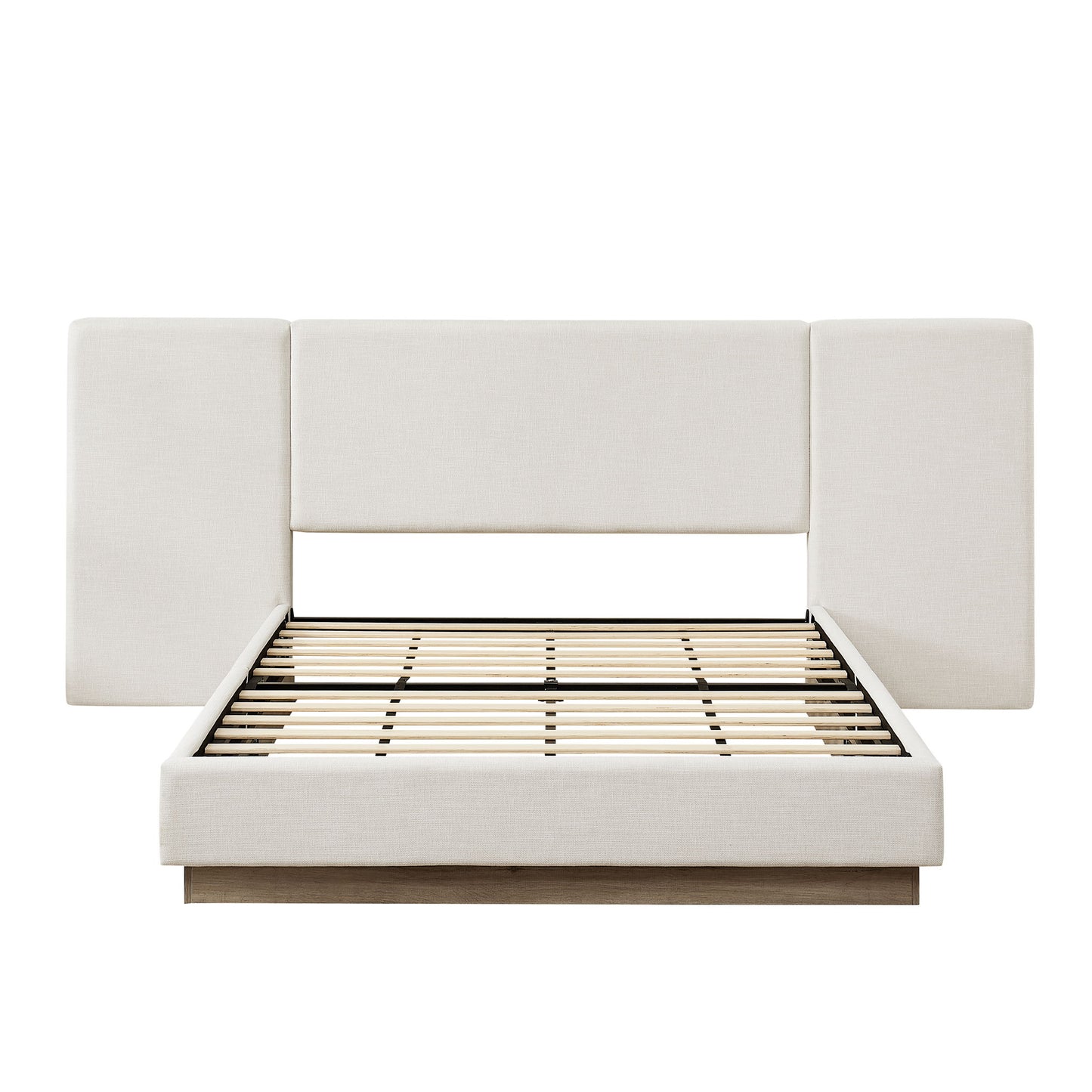 Muse - Queen Upholstered Platform Bed Frame - Ivory / Light Gray / Camel Oak
