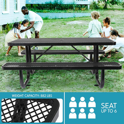 Outdoor Steel Picnic Rectangular Table With Umbrella Pole