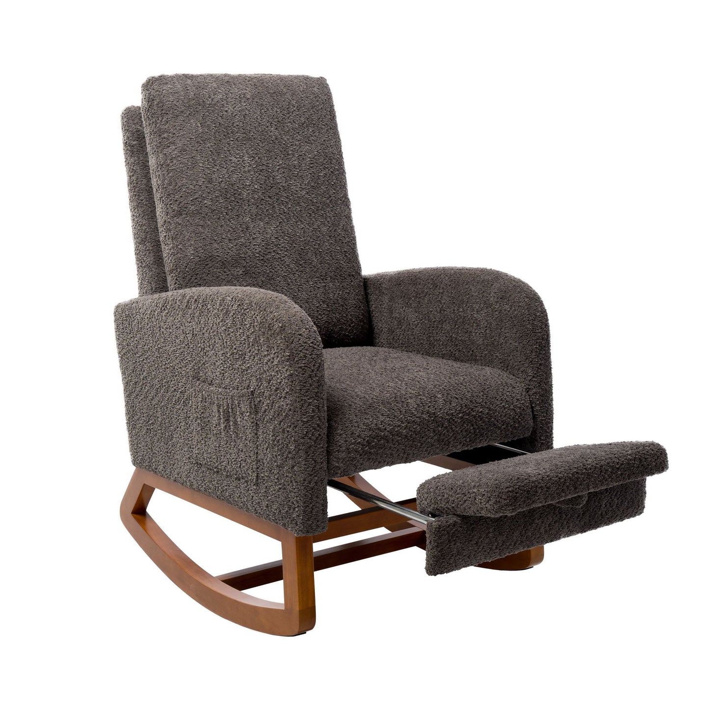 High Back Glider Rocking Chair With Retractable Footrest And Rubber Wood Legs