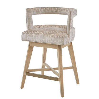 Contemporary Design Swivel Counter Stool With Low Back Support Polyester And Solid Wood - Cream