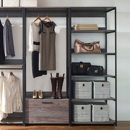 Monica - Wood Walk In Closet System, Modular Design Melamine - Rustic
