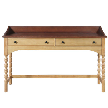 Writing Desk With 2 Storage Drawers, Workstation For Living Room - Brown / Natural