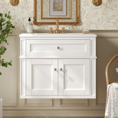 Wall Mounted Bathroom Vanity With Tip Out Drawer And Open Back Design
