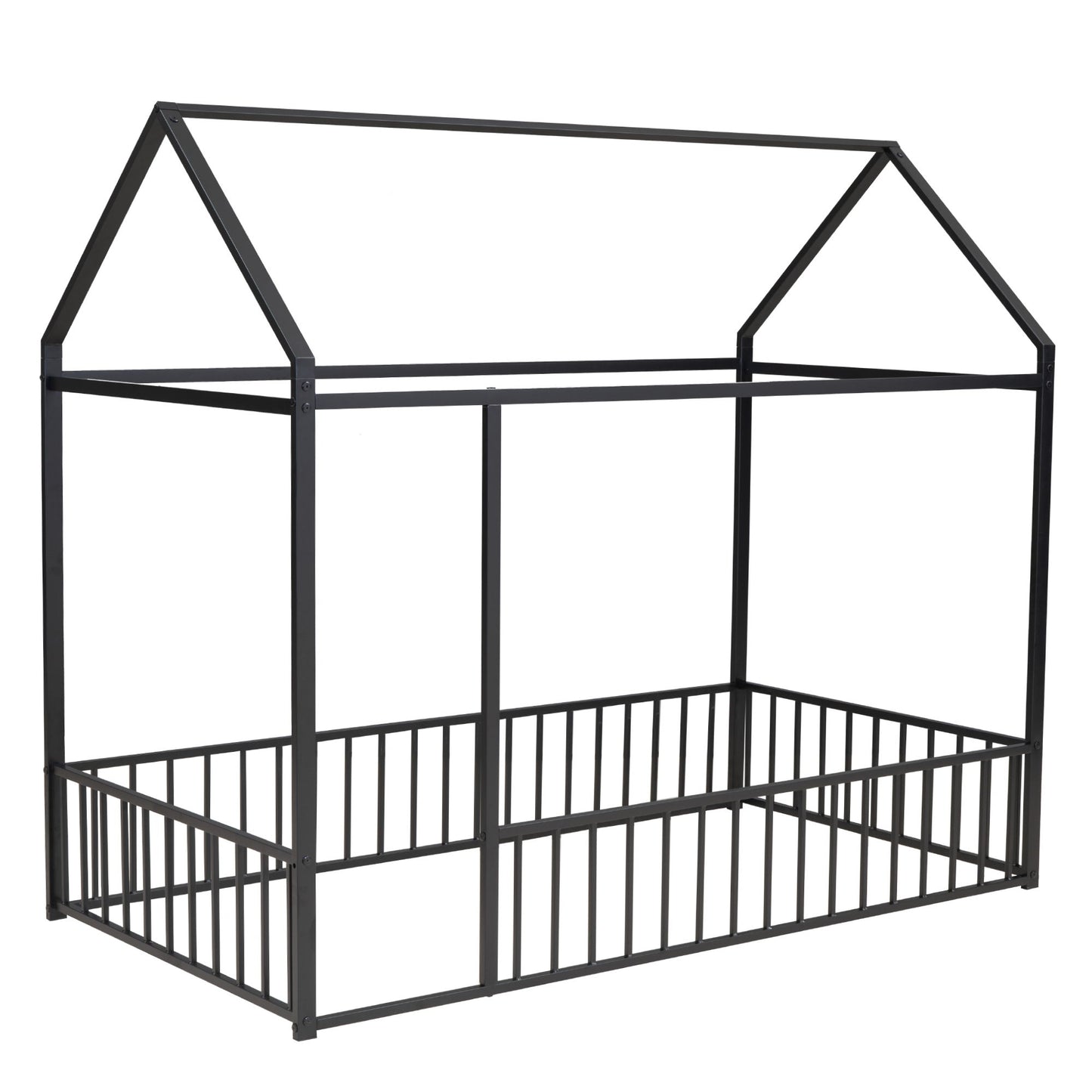 Metal Bed House Bed Frame With Fence