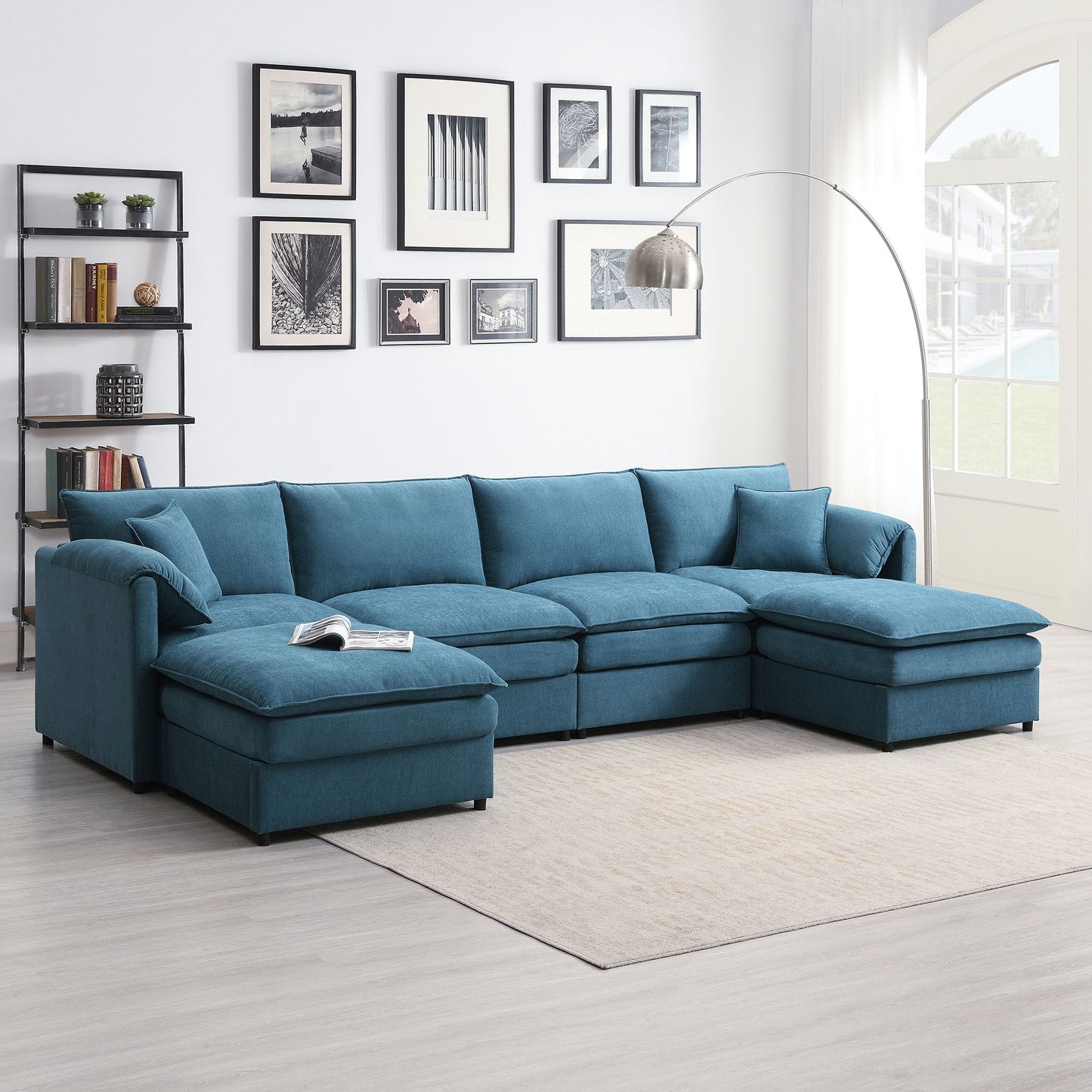 Chenille Modular Sectional Sofa, U Shaped Cloud Couch Set With Double Cushions, 6 Seat Sleeper Sofa Bed With Ottomans, Oversized Indoor Furniture For Living Room