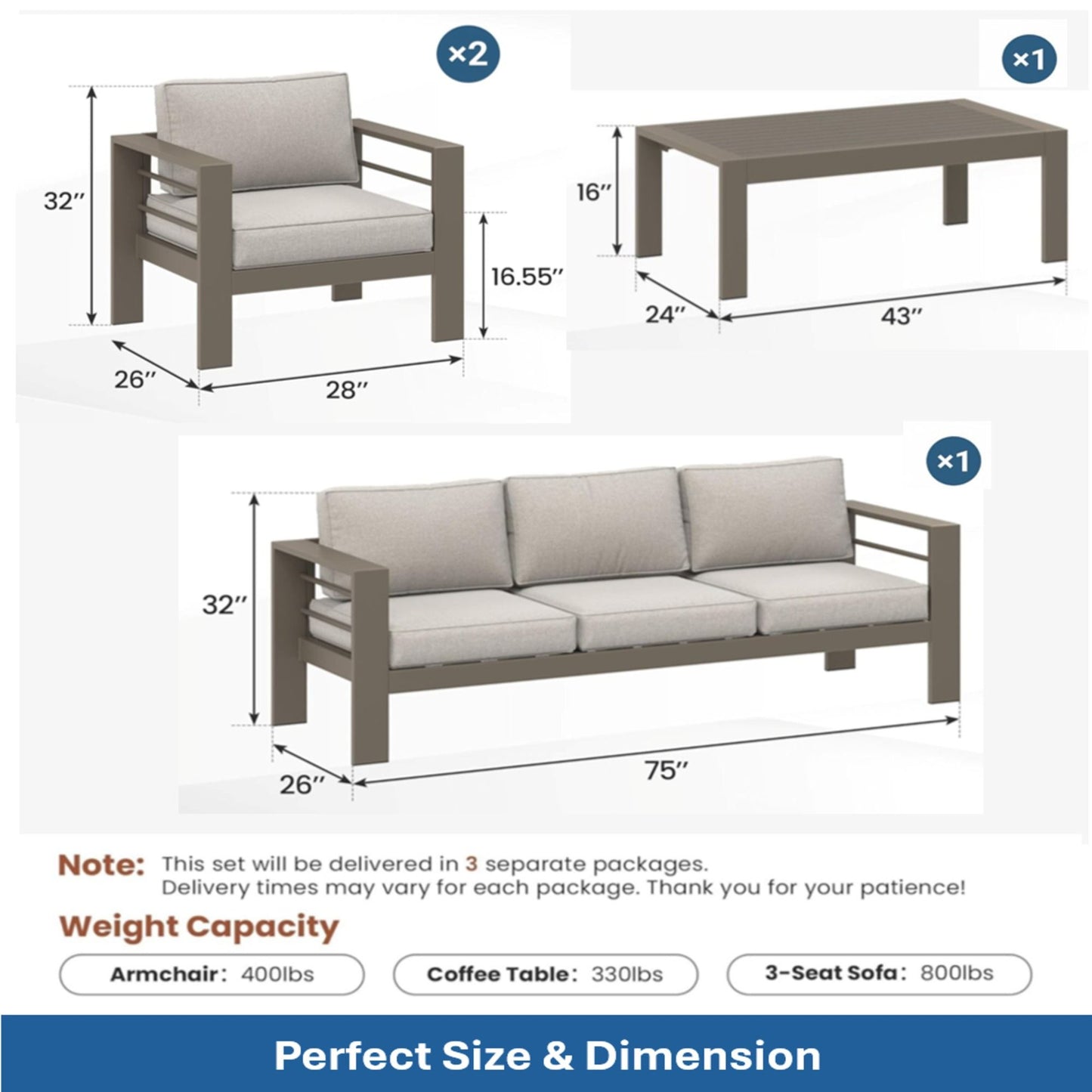 Outdoor Patio Set, All-Weather With Thick Cushions