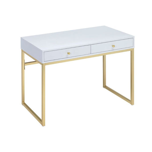 Coleen - Desk - White & Brass