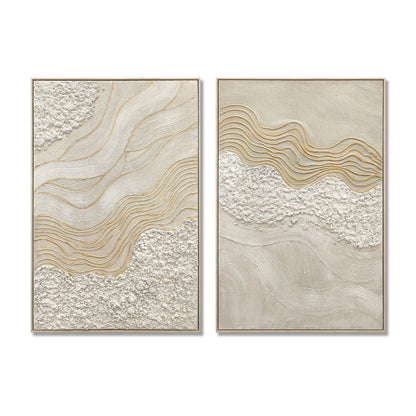 Framed Wall Art, Textured Canvas Painting With Accents, Decor For Living Room (Set of 2) - Antique White