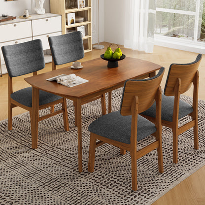 Mid Century Modern Dining Table Set For 4, Solid Wood Dining Table And Solid Wood Chairs, 5 Pieces Farmhouse Dining Table And 4 Upholstered Chairs - Brown / Gray