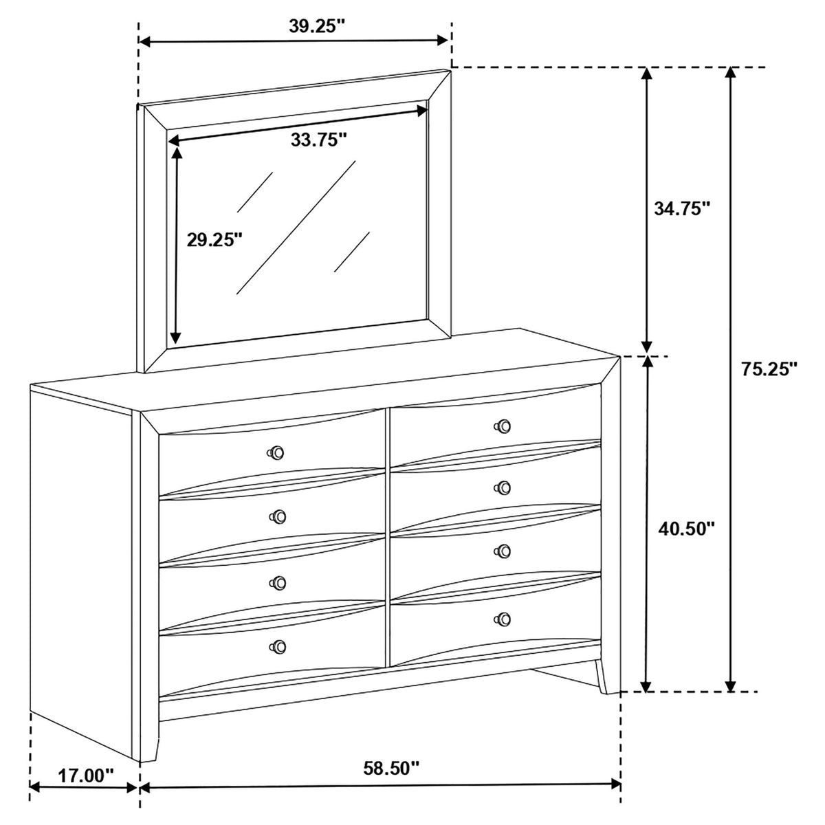 Palamino - 8 Drawer Dresser With Mirror - Black