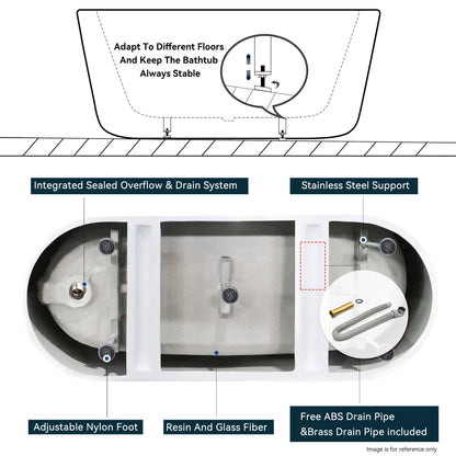 Acrylic Freestanding Soaking Bathtub With Classic Slotted Overflow And Toe-Tap Drain In Chrome, Cupc Certified.Easy To Install, 02141 - Glossy White