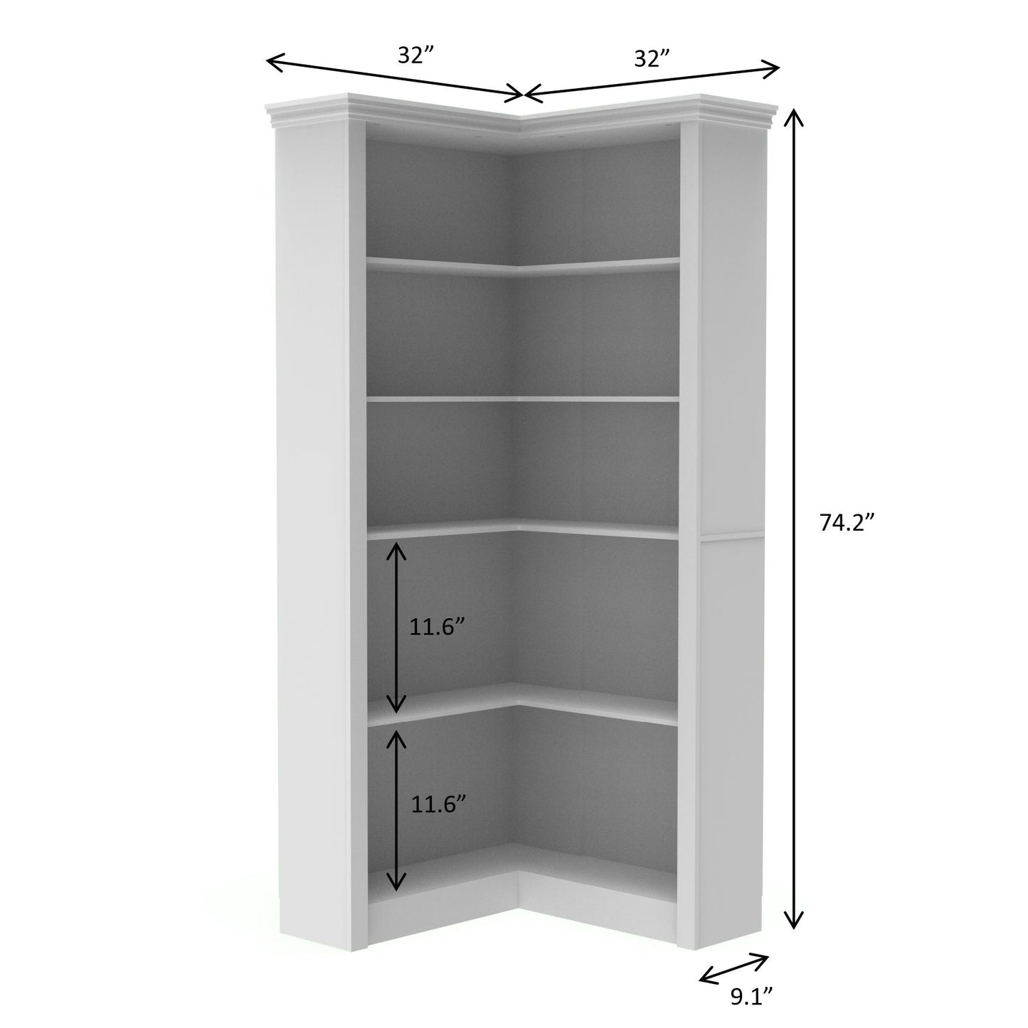 Modern 5 Tier Corner Bookshelf With Adjustable Storage For Bedroom And Living Room - White