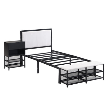 Platform Bed With 2 Tier Storage Shelves, Storage Cabinet