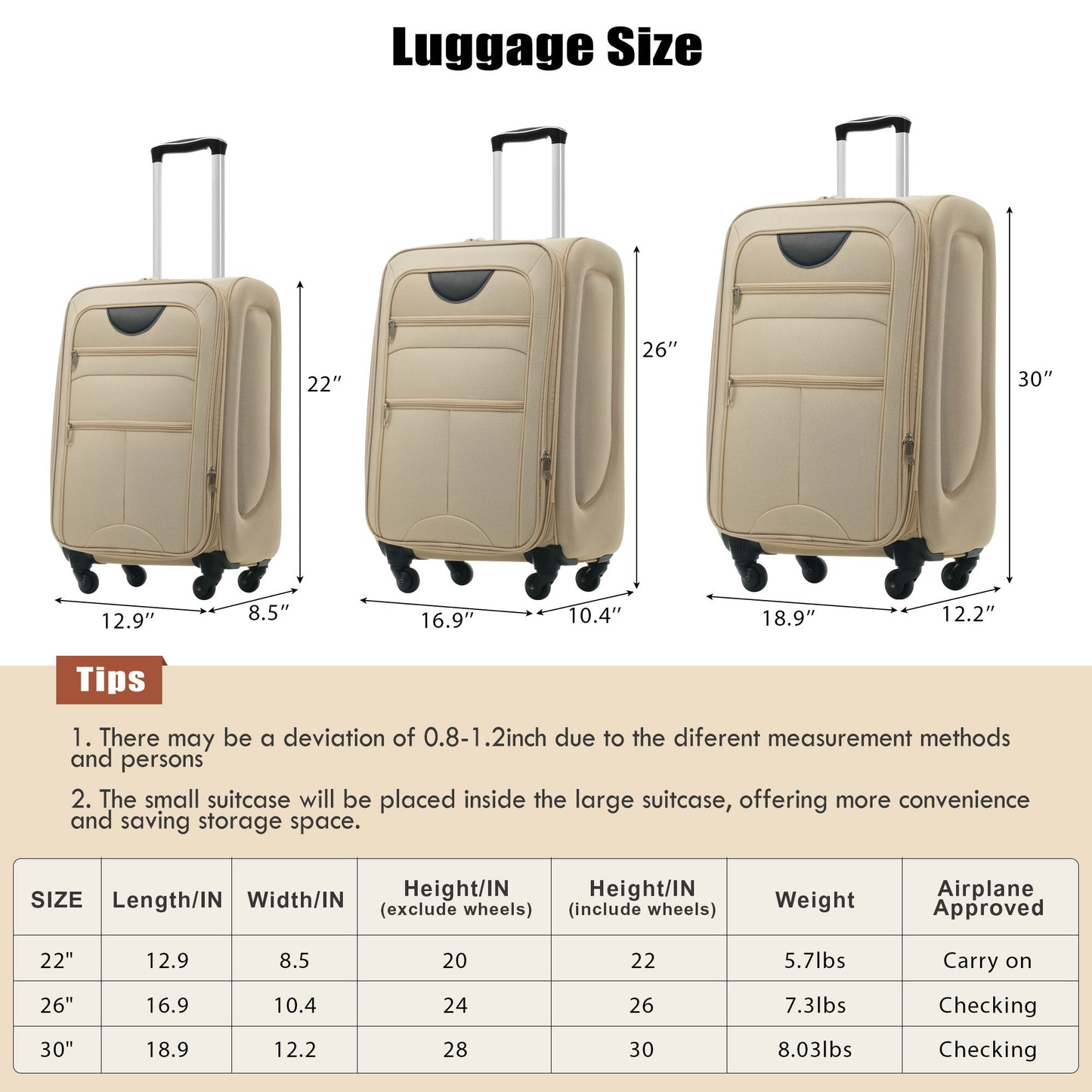 Softside Luggage Expandable Set With Duffel Bag Upright Spinner