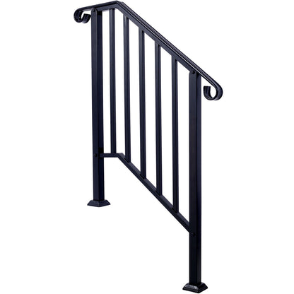 Handrails For Outdoor Steps, Fit 2 Or 3 Steps Outdoor Stair Railing, Wrought Iron Handrail, Flexible Porch Railing, Transitional Handrails For Concrete Steps Or Wooden Stairs