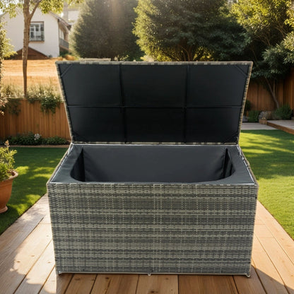 Outdoor Storage Box, Wicker Patio Deck Boxes With Lid, Outdoor Cushion Storage For Kids Toys, Pillows, Towel, Wicker