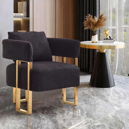 Modern Decorative Chair Teddy Fleece Upholstered And Metal Foot