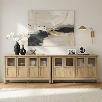 Buffet Cabinet With 4 Doors, Adjustable Shelves Handles - Natural
