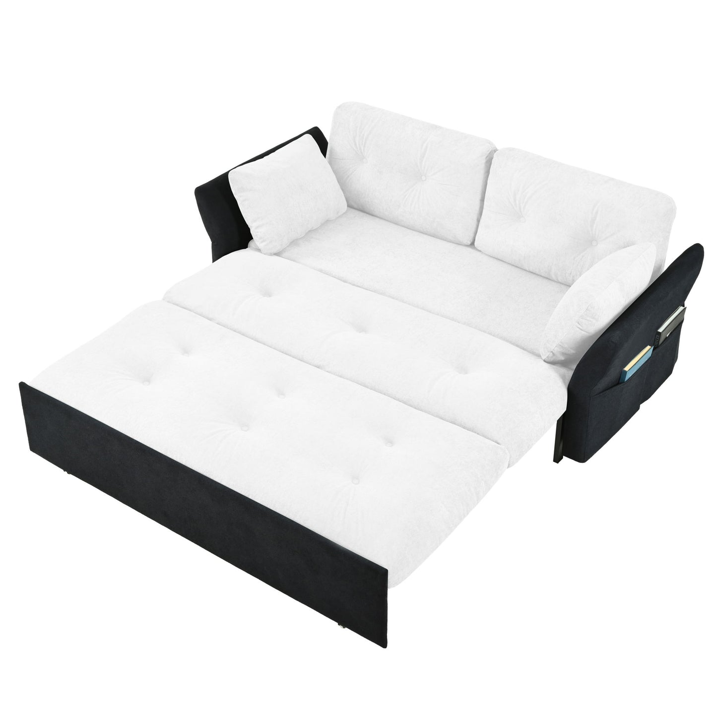 Modern Convertible Sleeper Sofa Bed With Pull-Out Queen Design, Side Storage & Thick Cushions