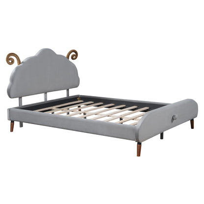 Upholstered Platform Bed With Sheep Shaped Headboard