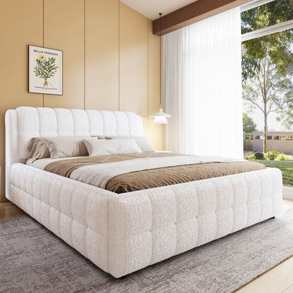 Upholstered Platform Bed With Stiching Details