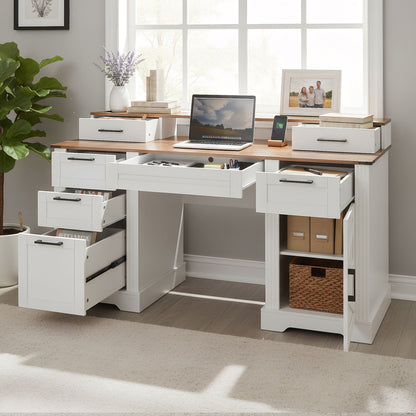 Office Desk With Charging Station & Storage Cabinet