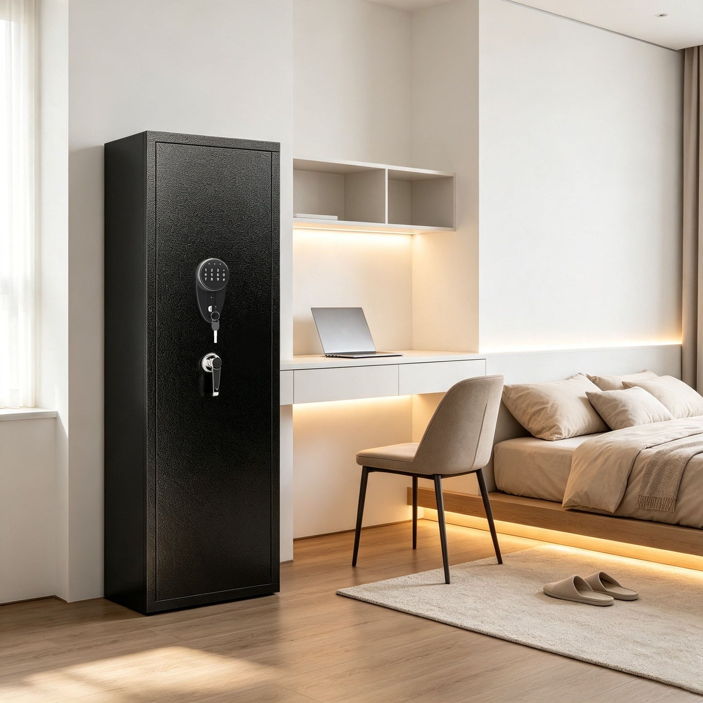 Gun Safe For Rifles & Handguns, Keypad Lock Security Storage Cabinet - Black