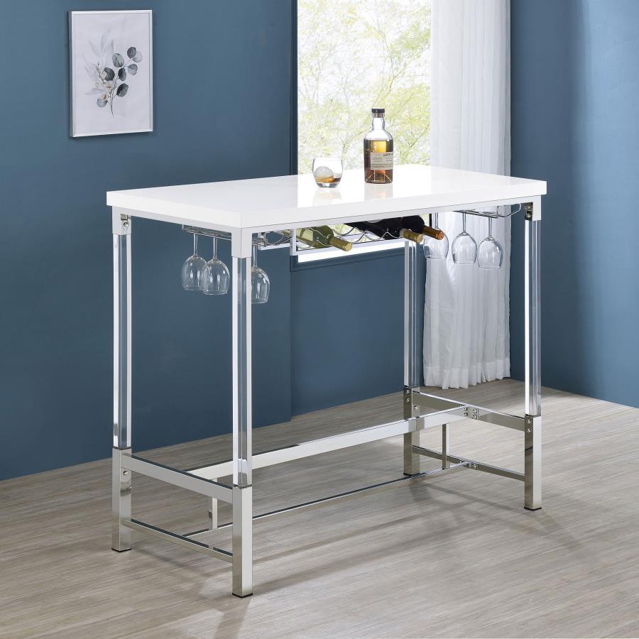 Norcrest - Acrylic Leg Bar Table - White High Gloss