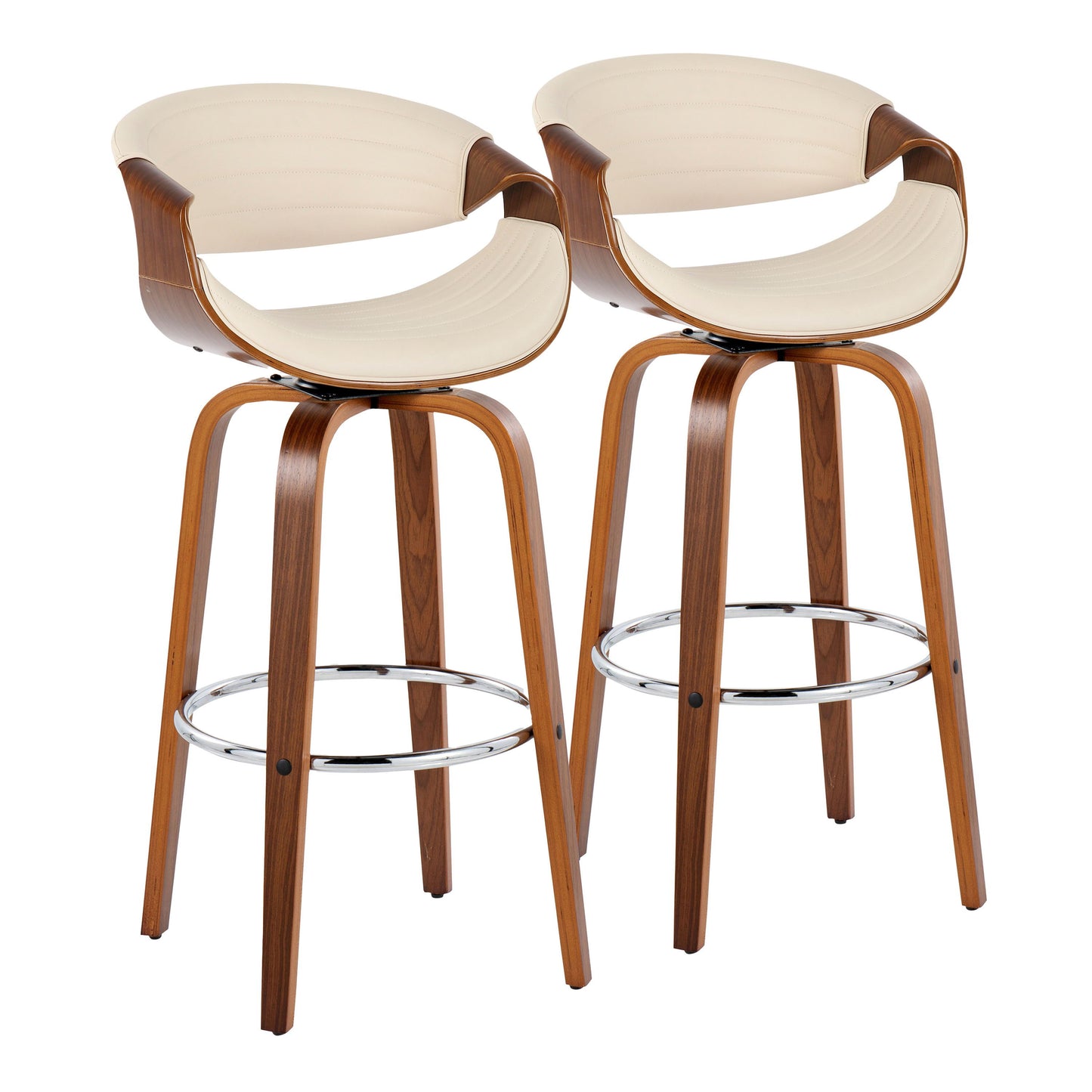 Symphony - Mid Century Modern Fixed Height Barstool With Swivel With Round Footrest (Set of 2)