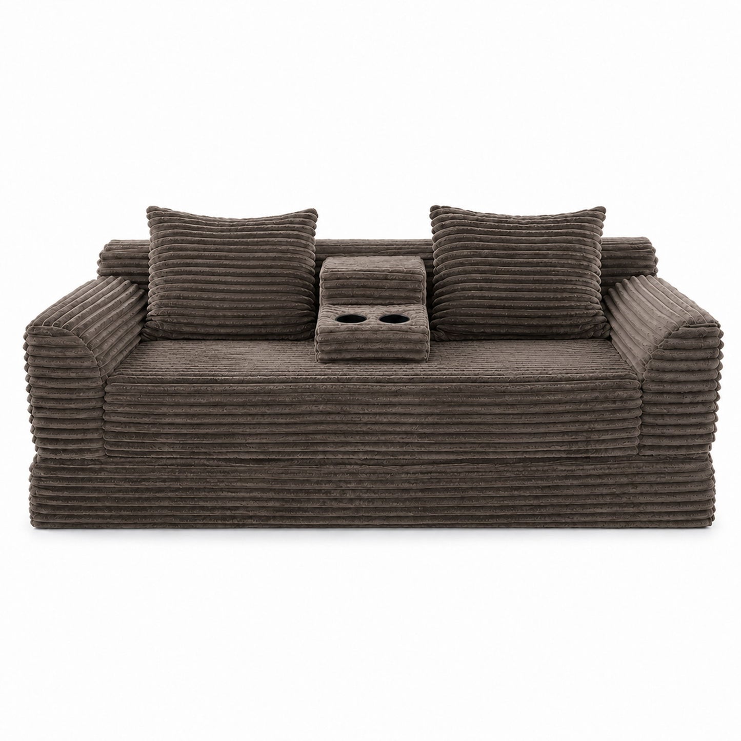 Soft Striped Convertible Sofa Bed, Dual Use Lounge Couch With Cup Holders And Pillows