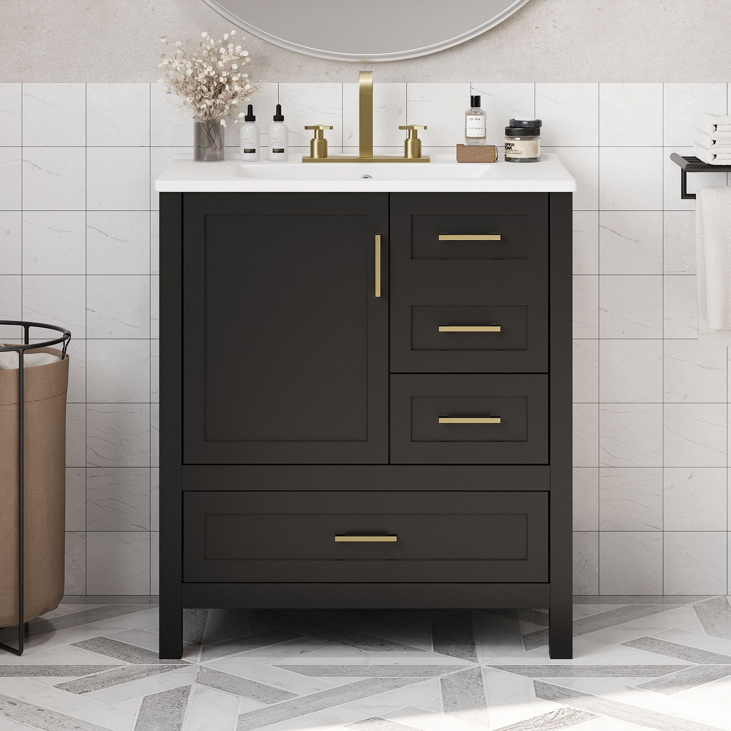 Modern Bathroom Vanity With Ceramic Sink, Solid Frame And Storage Solutions