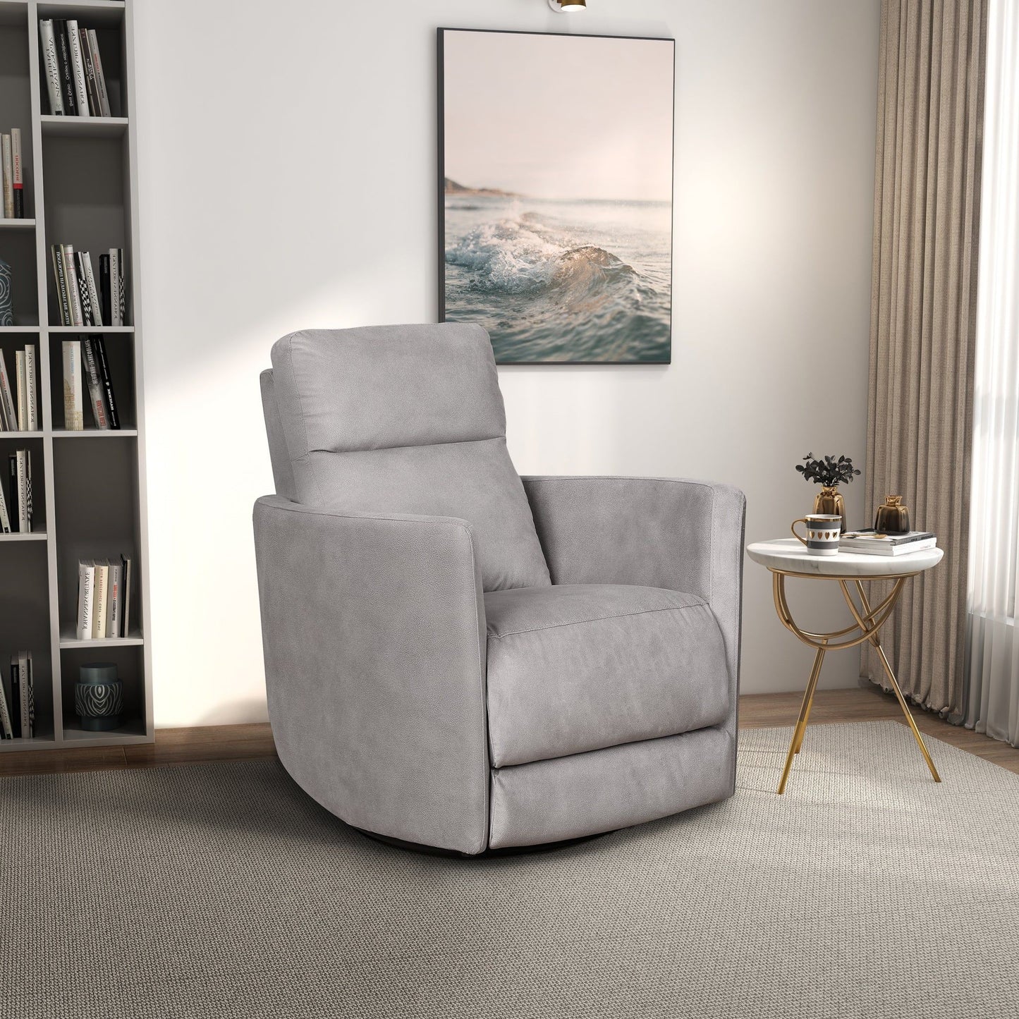 Lawson - Swivel Glider Suede Recliner Chair - Latte