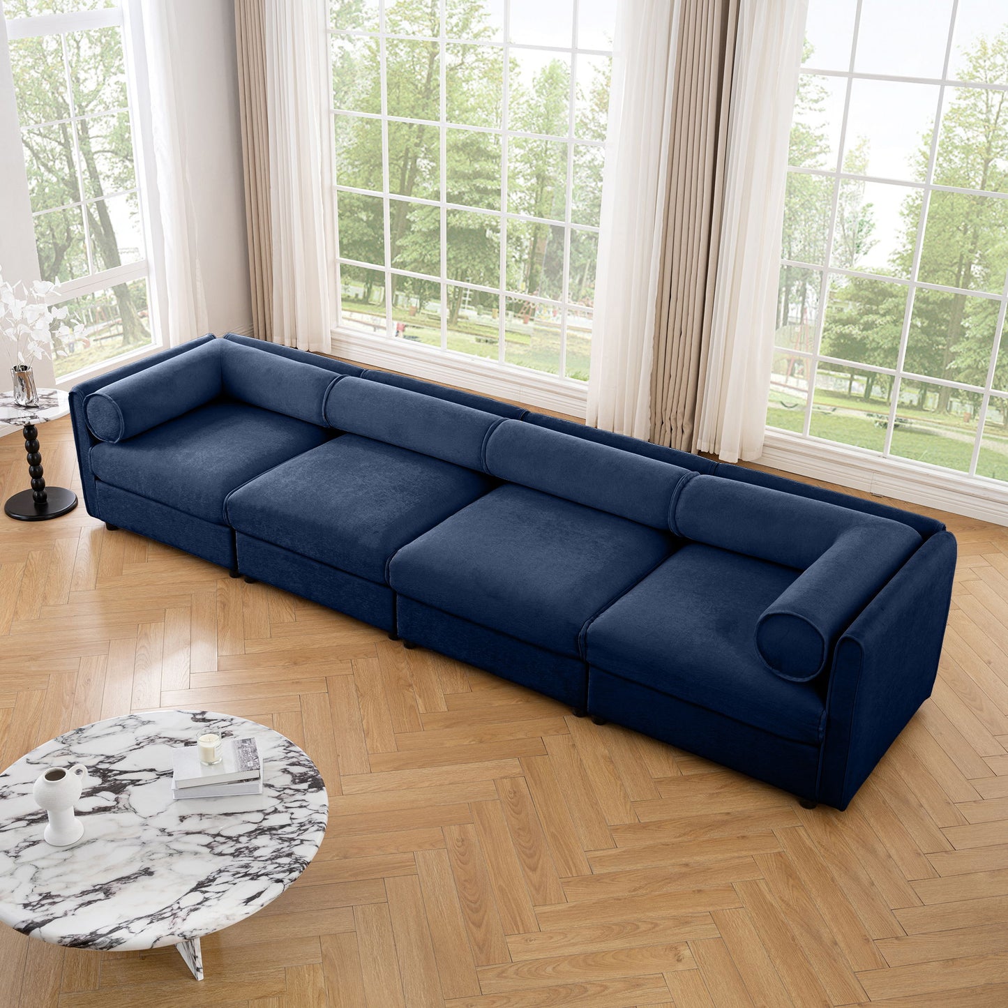 Stylish Chenille Sofa With Storage Seat And Cylindrical Backrest