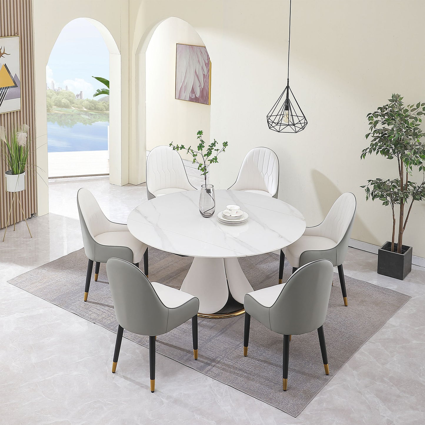 Fashion Modern Sintered Stone Dining Table With Retractable Function And Chairs