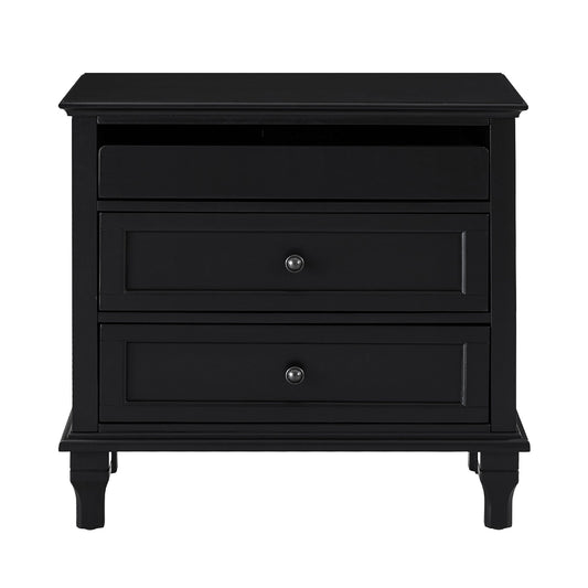 Nightstand With Charging Station, 3 Drawer Storage Table