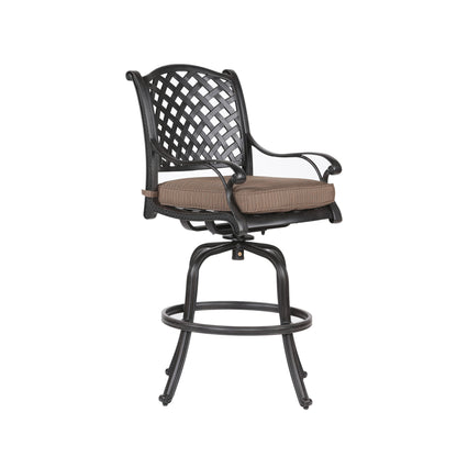 Elegant Cast Aluminum Counter Stool Set With Cushions, All Weather Design - Dark Brown