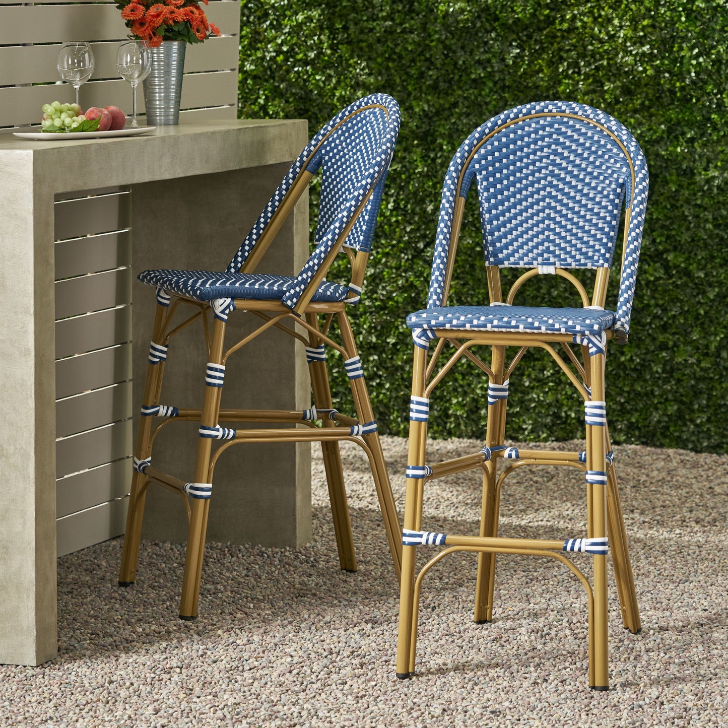 Outdoor Pe Rattan French Barstool Set