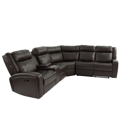Manual Motion Recliner Sectional Sofa With Console And Cup Holders - Brown