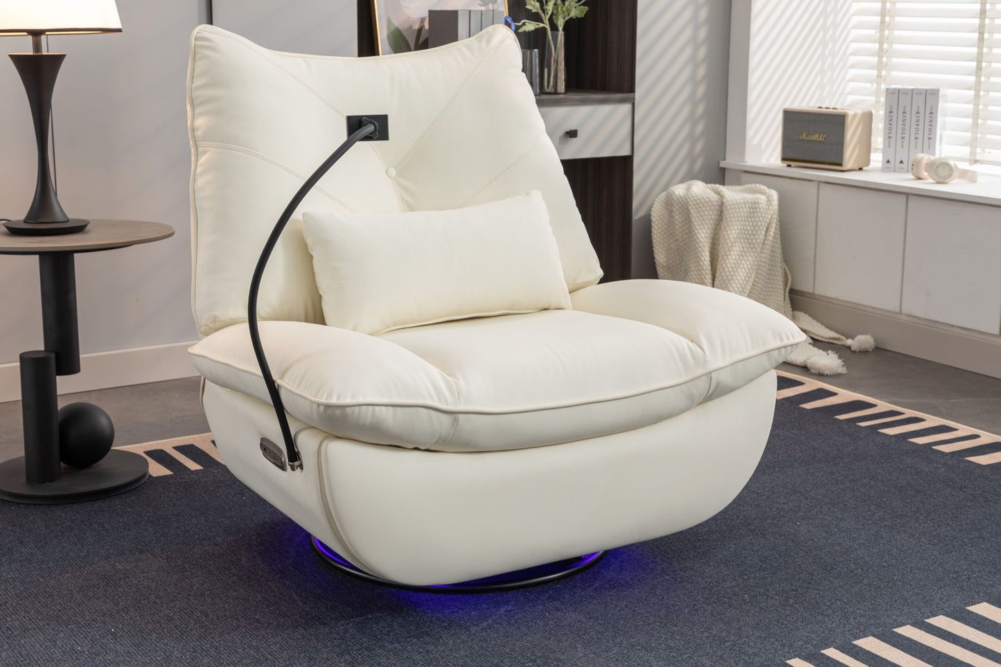 270 Swivel Glider Recliner Chair, Power Recliner Rocking Chair, USB Port Charge For Nursery Chair With Atmosphere Lamp For Living Room Bedroom Apartment